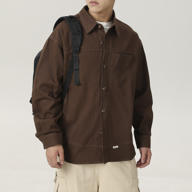 山一商店243CS09172磨毛斜纹弧形拼接工装衬衫P95K128秋季,男装衬衫,电商S003
