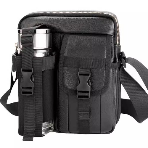 男士真皮小包户外水杯包茶水壶手机一体包多功能单肩斜挎包牛皮