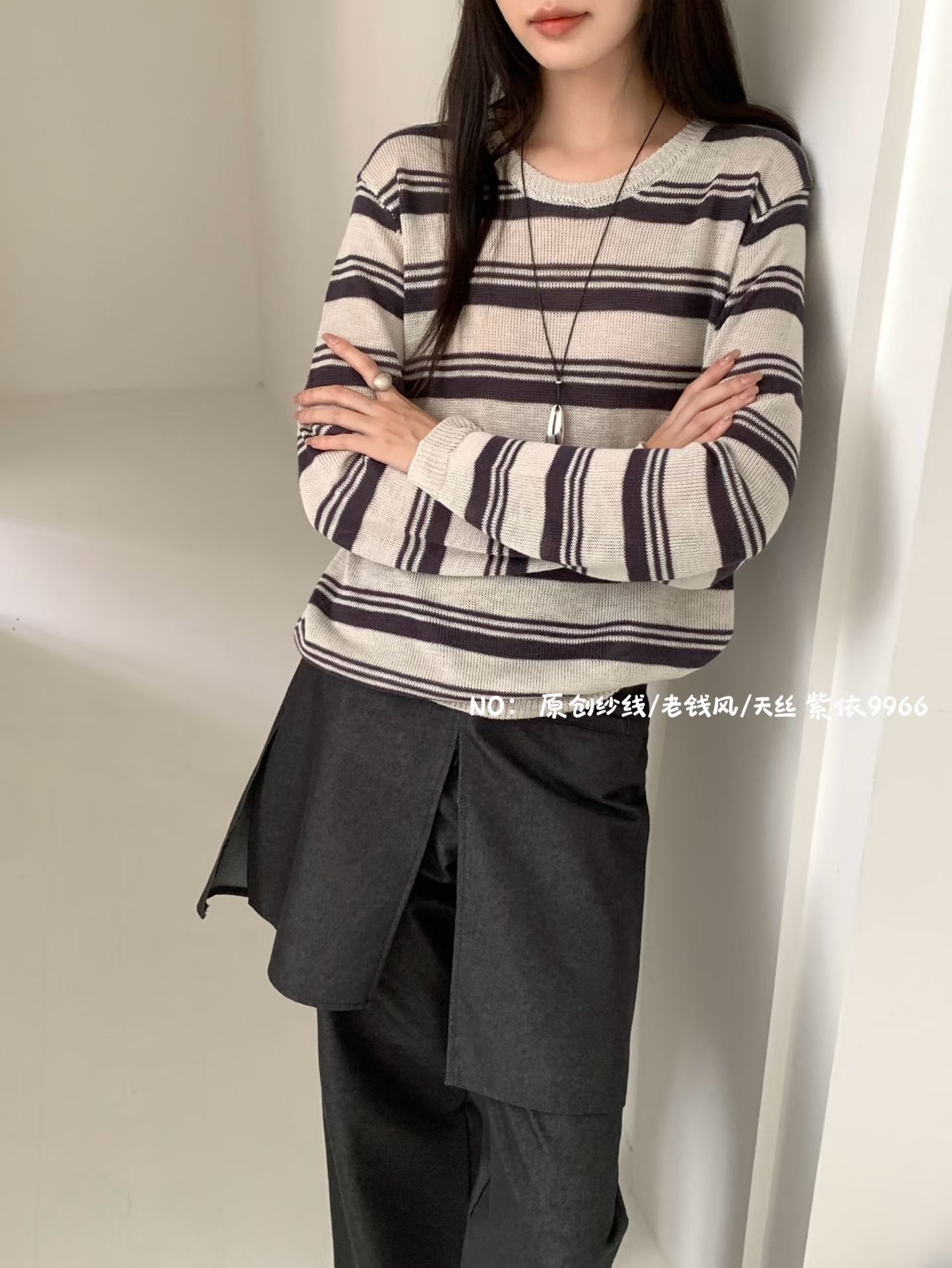 紫依2026秋季新款韩版宽松显瘦百搭圆领长袖针织衫女毛衣打底上衣图片