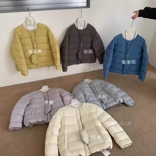 table blue2025冬季简约圆领小个子外套加厚保暖短款面包羽绒服女