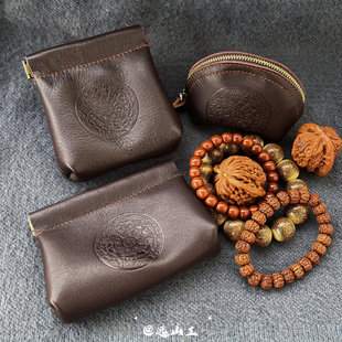 头层牛皮文玩随身包收纳袋盘玩袋装金刚核桃葫芦橄榄核小包常用款
