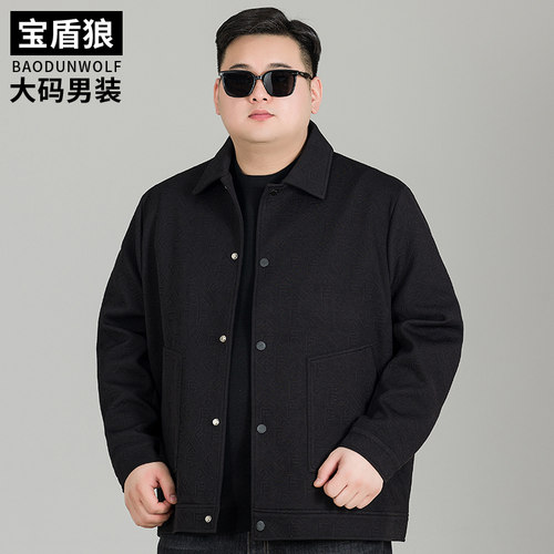 秋冬新款加肥大码男士翻领夹克衫