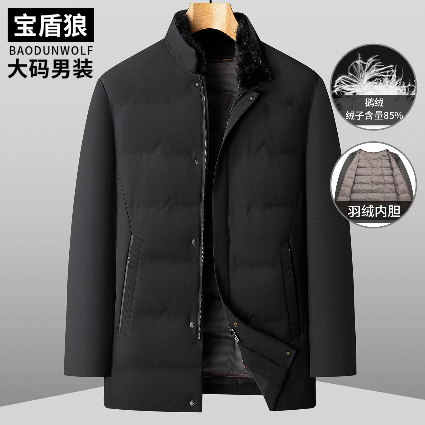 加肥大码中年男士水貂毛领鹅绒服