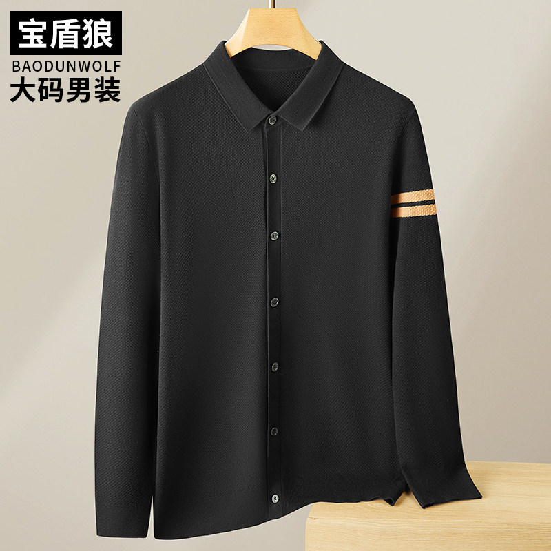 胖子大码翻领套头针织衫长袖上衣