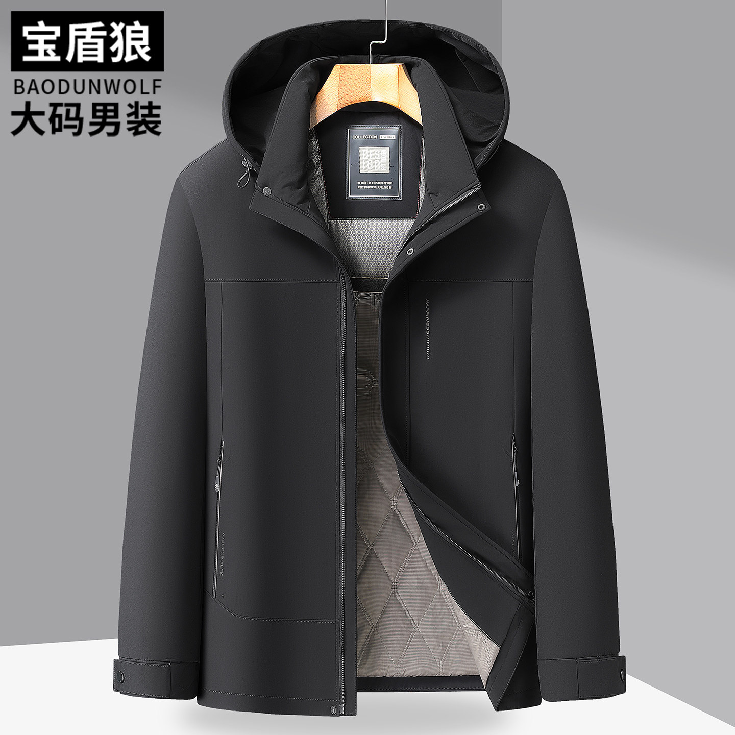 羊毛填充棉服男中年大码可脱卸帽保暖外套爸爸冬装宽松加大号棉衣