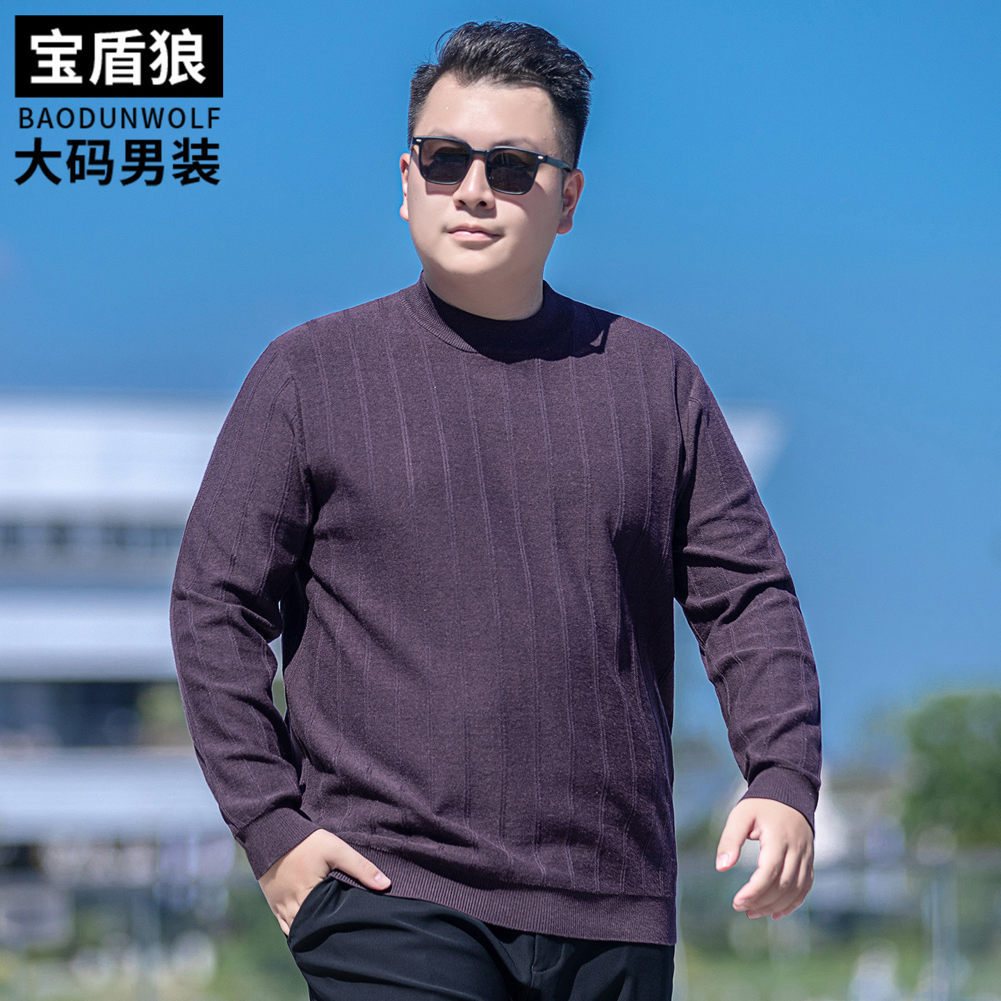 胖子时尚半高领打底长袖针织衫