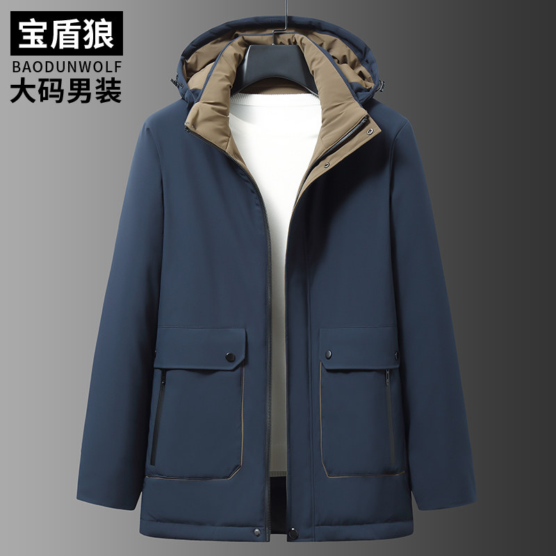 肥佬宽松中长款加厚棉服