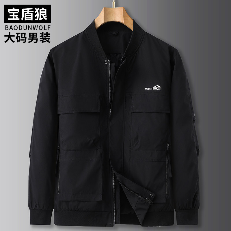 多口袋工装棒球服男春季加肥大码