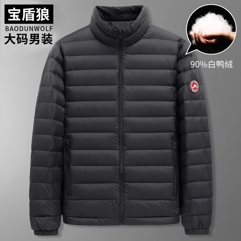 宝盾狼秋冬男士轻薄羽绒服加肥大码立领薄款胖子90白鸭绒冬装外套