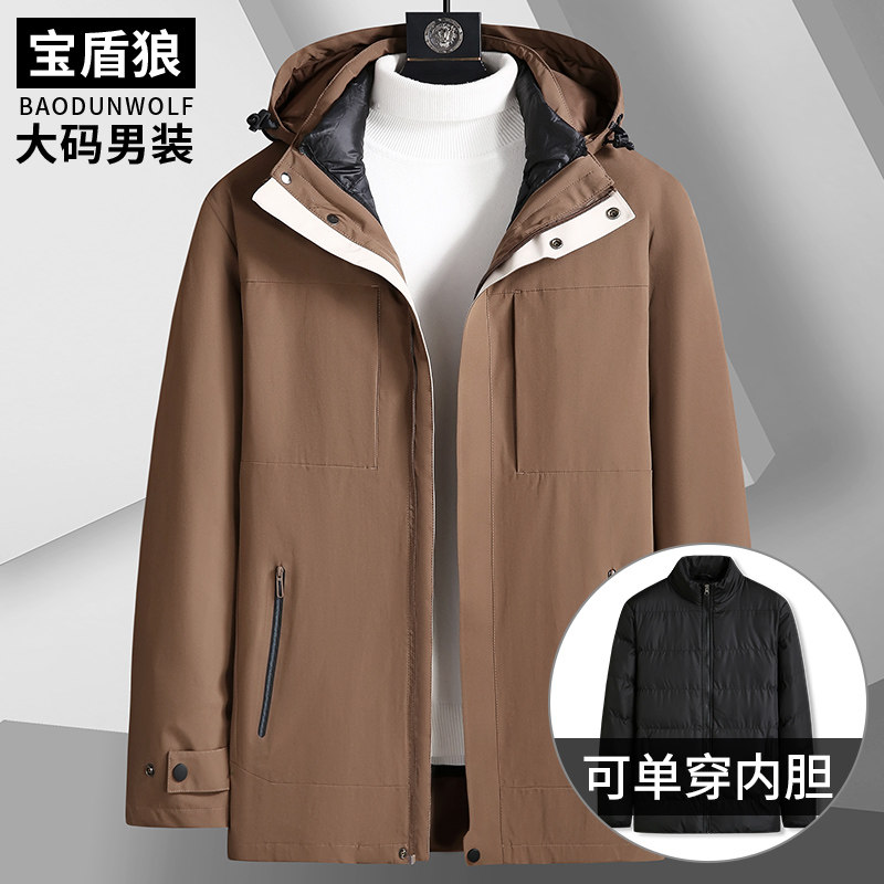 冬季加厚户外大码男装棉服加肥加大宽松可脱卸内胆棉衣防寒服外套