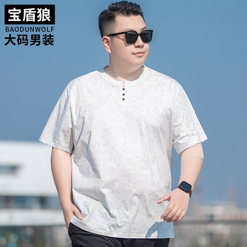 加肥加大码男士圆领半袖花t恤