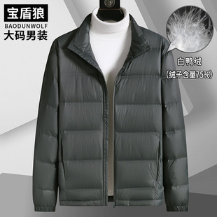 加肥加大男士秋冬轻薄款立领羽绒服外套特大码男装宽松白鸭羽绒服
