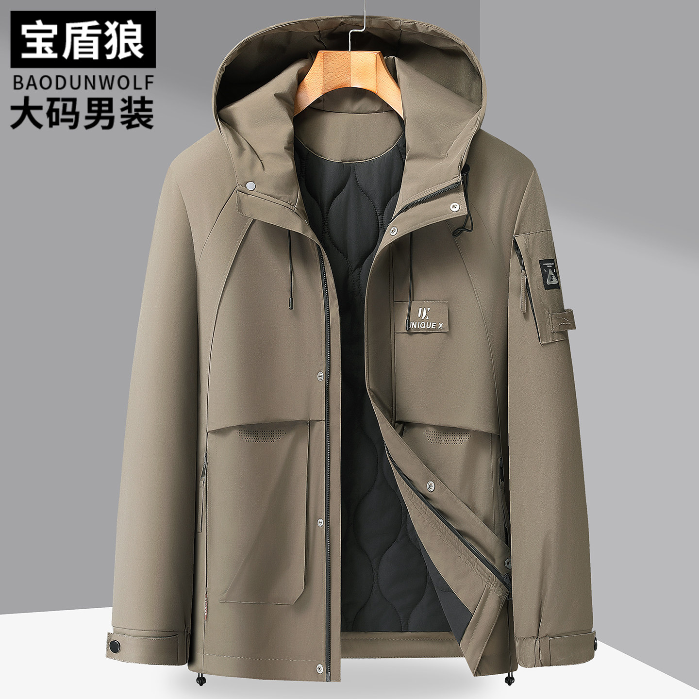 胖子时尚连帽加厚保暖插肩袖棉衣