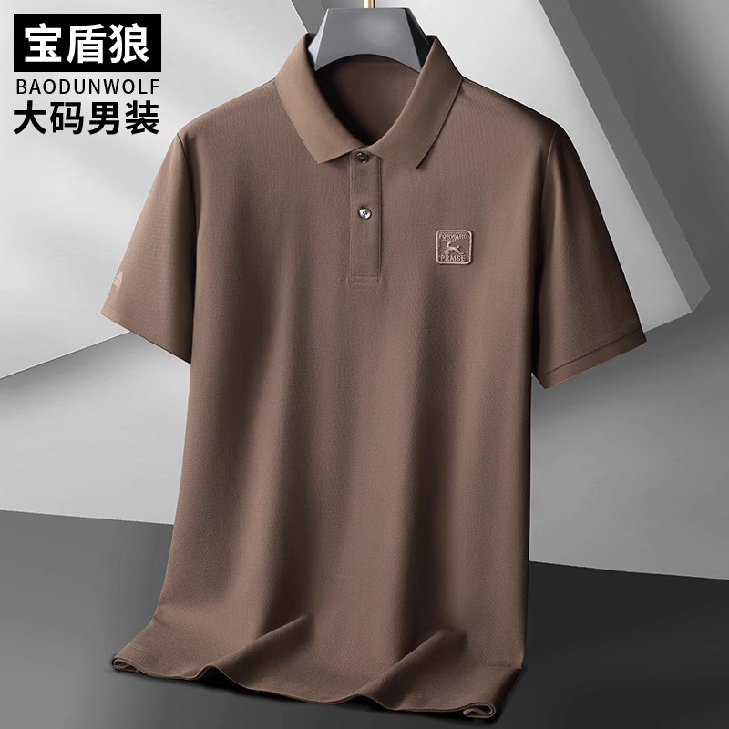 大码男装运动翻领100棉短袖POLO衫加肥加大男宽松纯棉半袖体恤衫