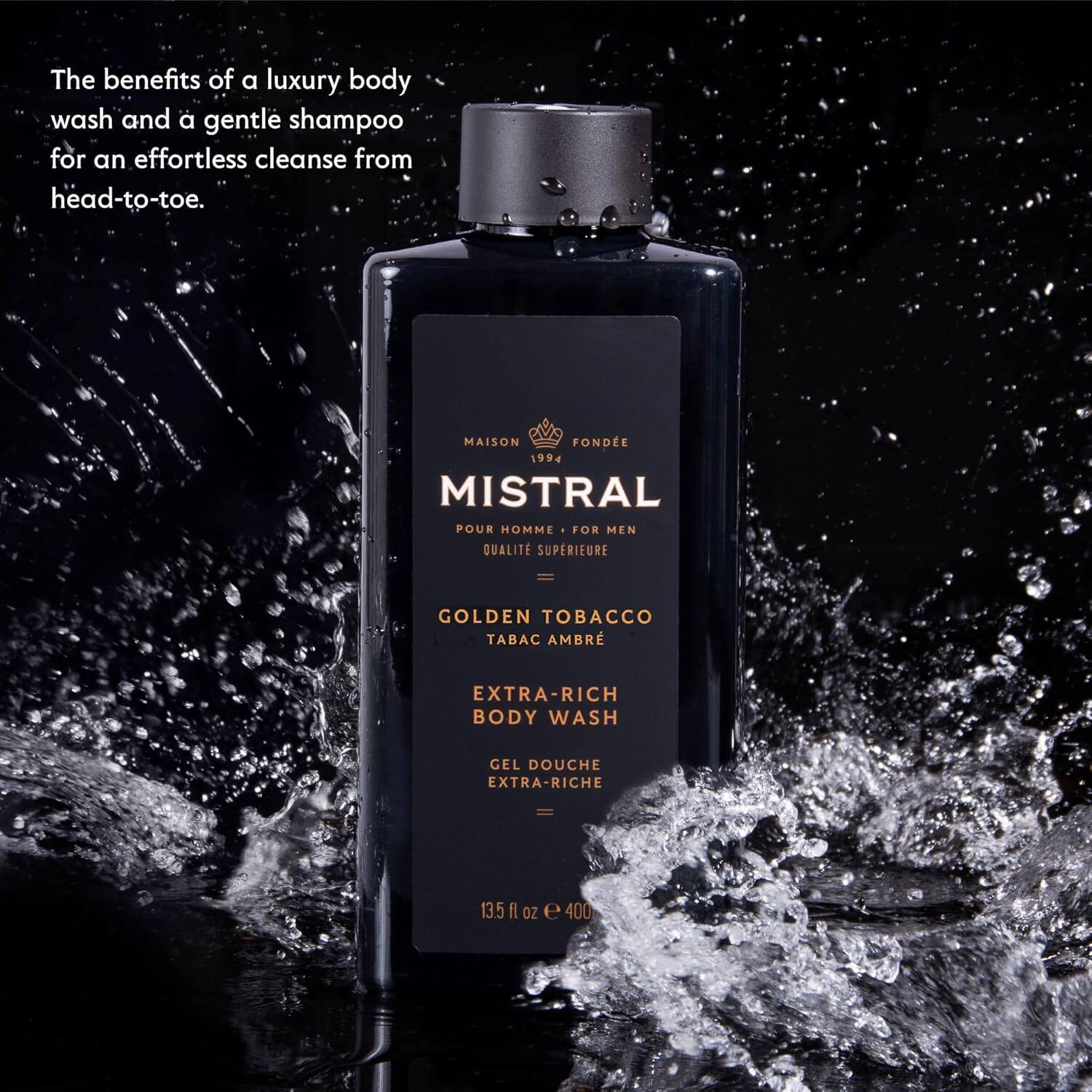 Mistral - 男士沐浴洗发二合一天然沐浴露保湿沐浴凝胶盐渍金酒香