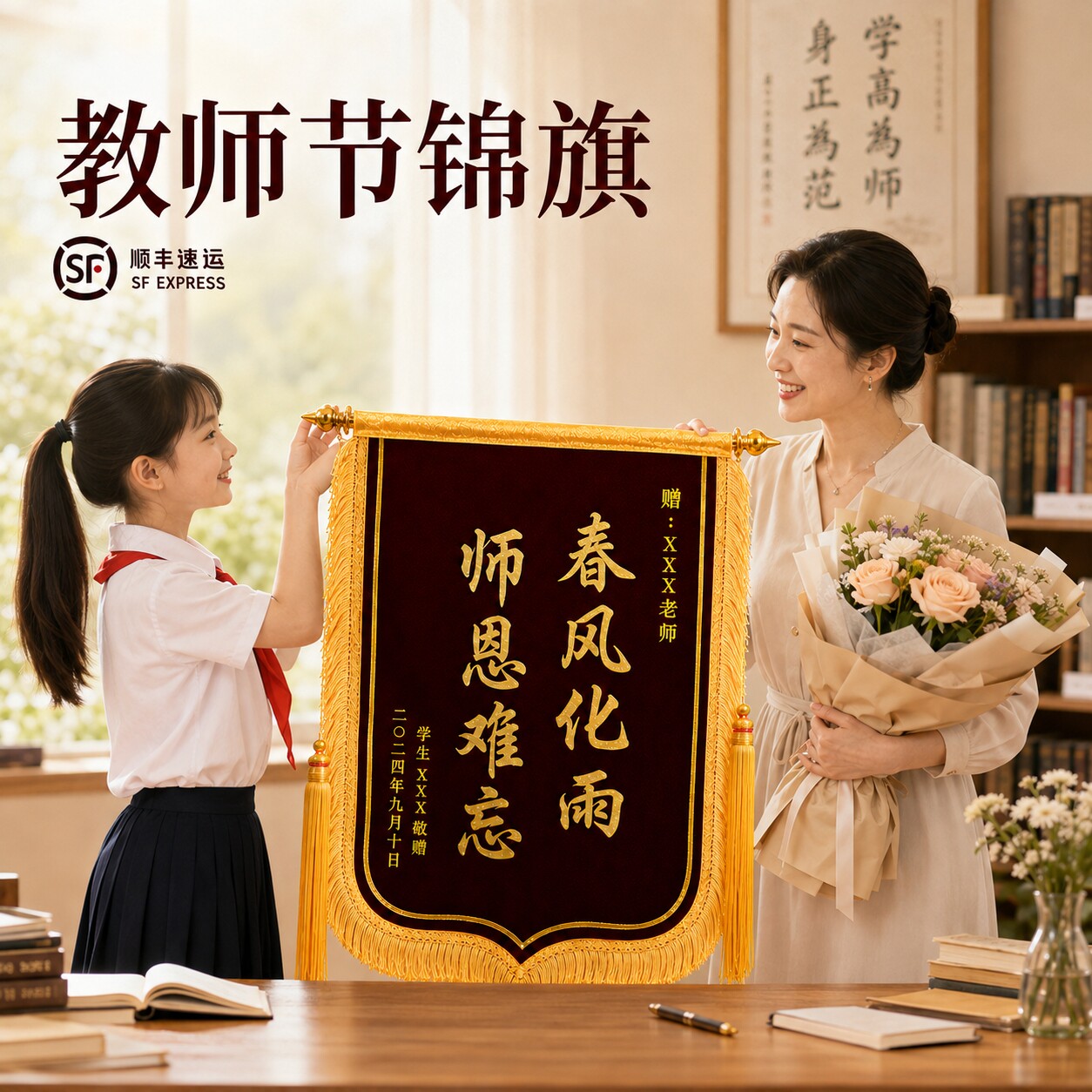 感谢老师高端锦旗定制感谢送礼图片