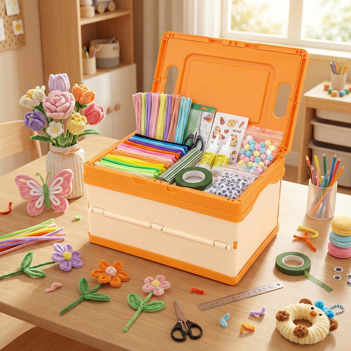 扭扭棒diy老师推荐折纸马卡龙超密彩色手工玫瑰花束儿童毛根郁金香毛条幼儿园加厚材料包全套加密毛绒向日葵