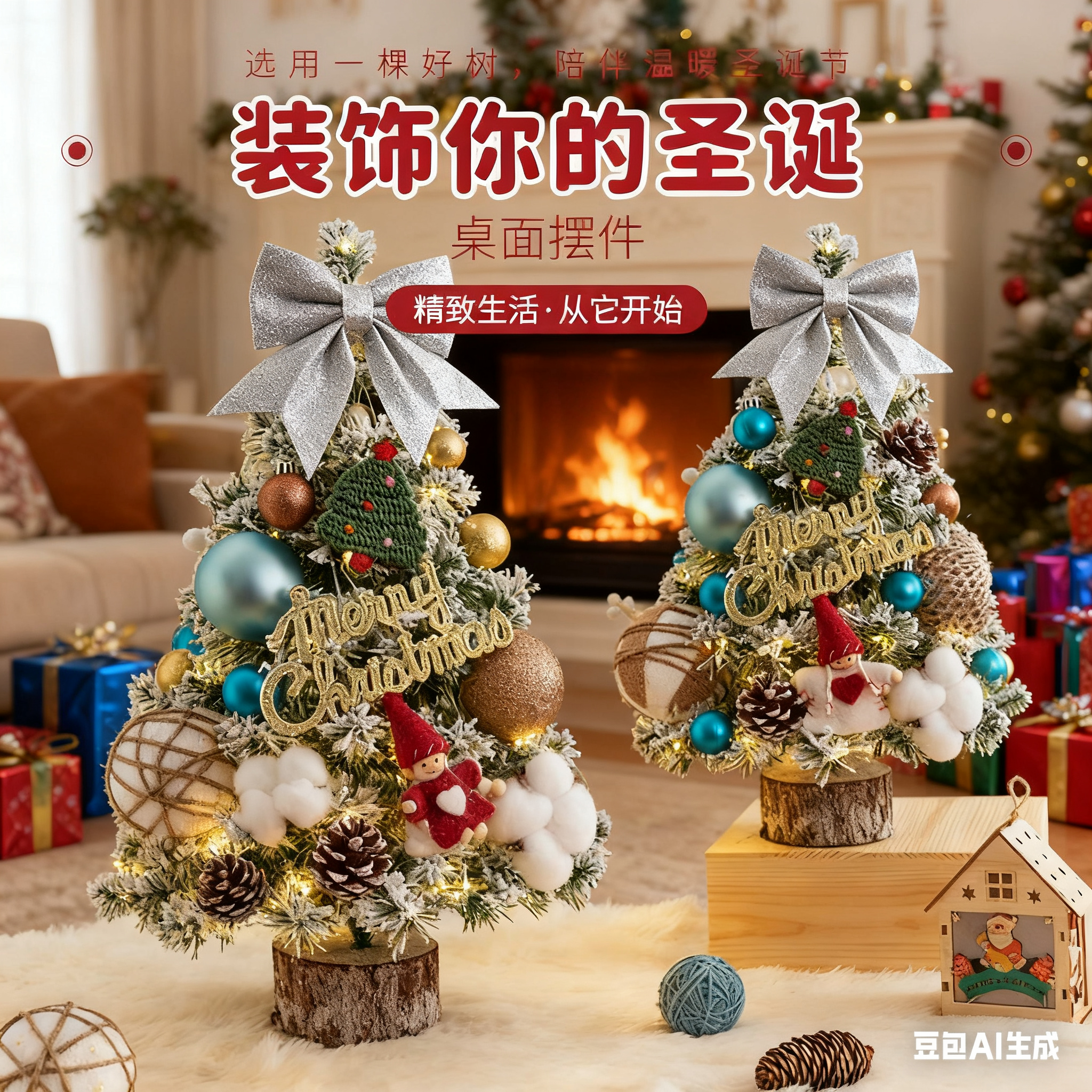 迷你圣诞树节日家用装饰套餐带灯