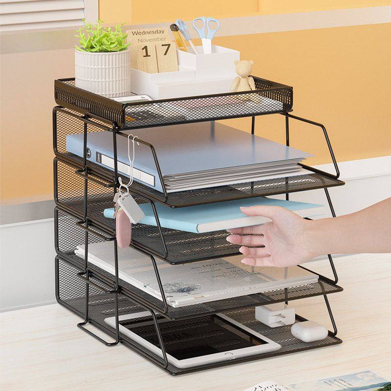 桌面文件放置收纳架多层分层办公桌办公室用品置物架书架文件栏三五层铁文件框桌上a3a4黑色资料工位整理盒,文具电教/文化用品/商务用品,文件座/文件架/文件框,淘宝优惠券,粉丝福利购,淘宝优惠卷