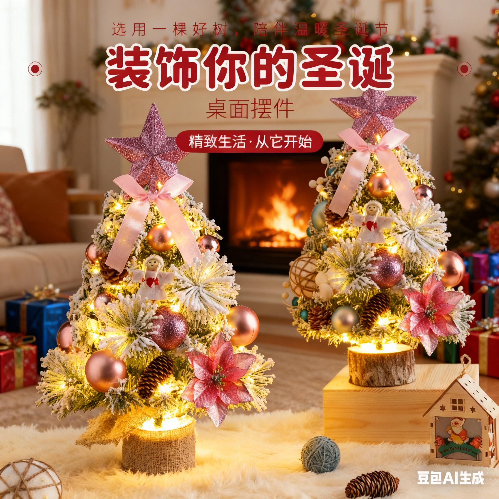 迷你圣诞树节日家用装饰套餐带灯