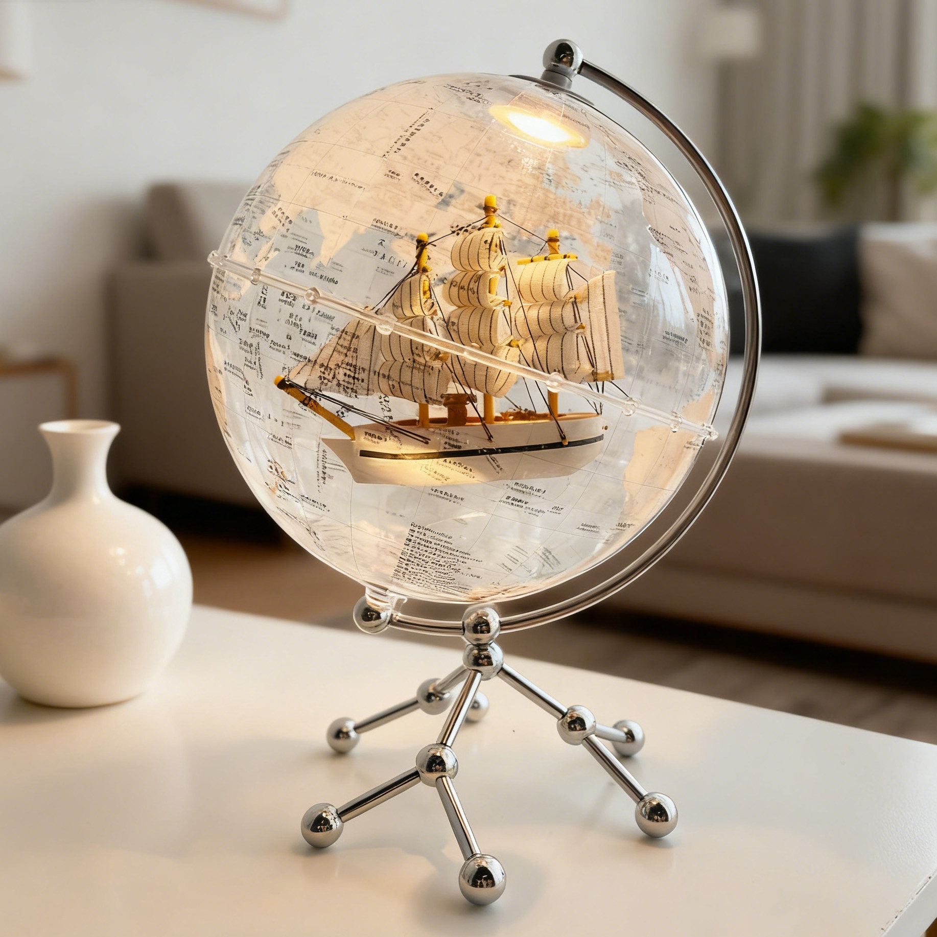 透明地球仪摆件轻奢高档高级感客厅玄关酒柜柜子桌面摆设卧室可发光小