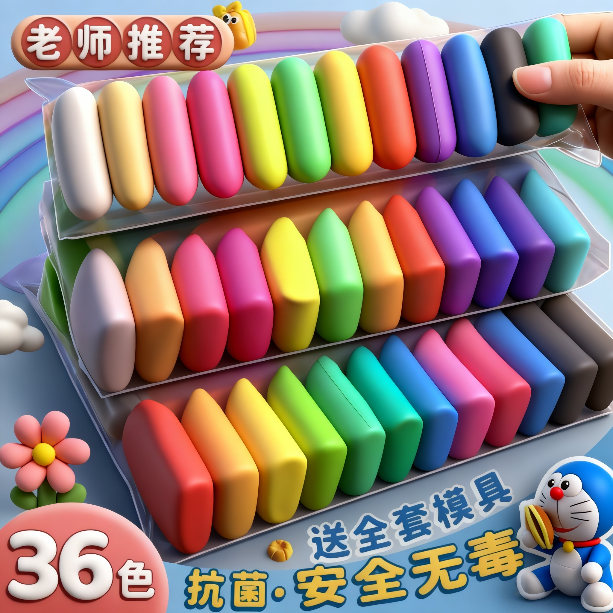 超轻粘土36色彩泥24色超清粘土小学生专用12色太空泥儿童幼儿园泡泡泥黏土手工diy材料白黑色大包橡皮泥