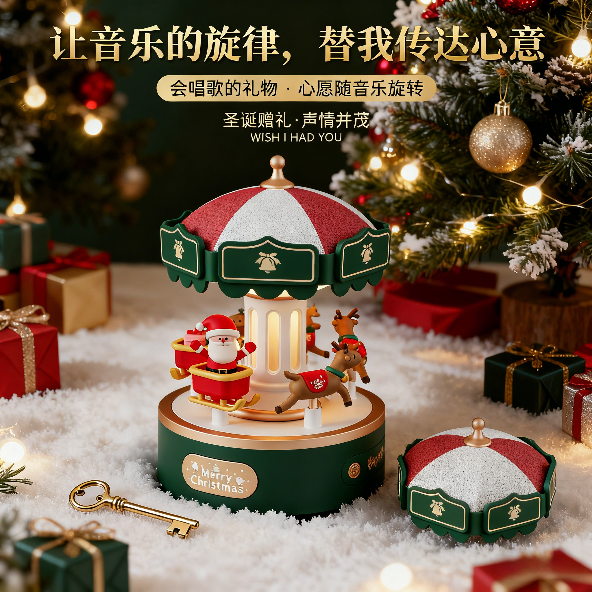 圣诞可旋转木马八音盒音乐盒