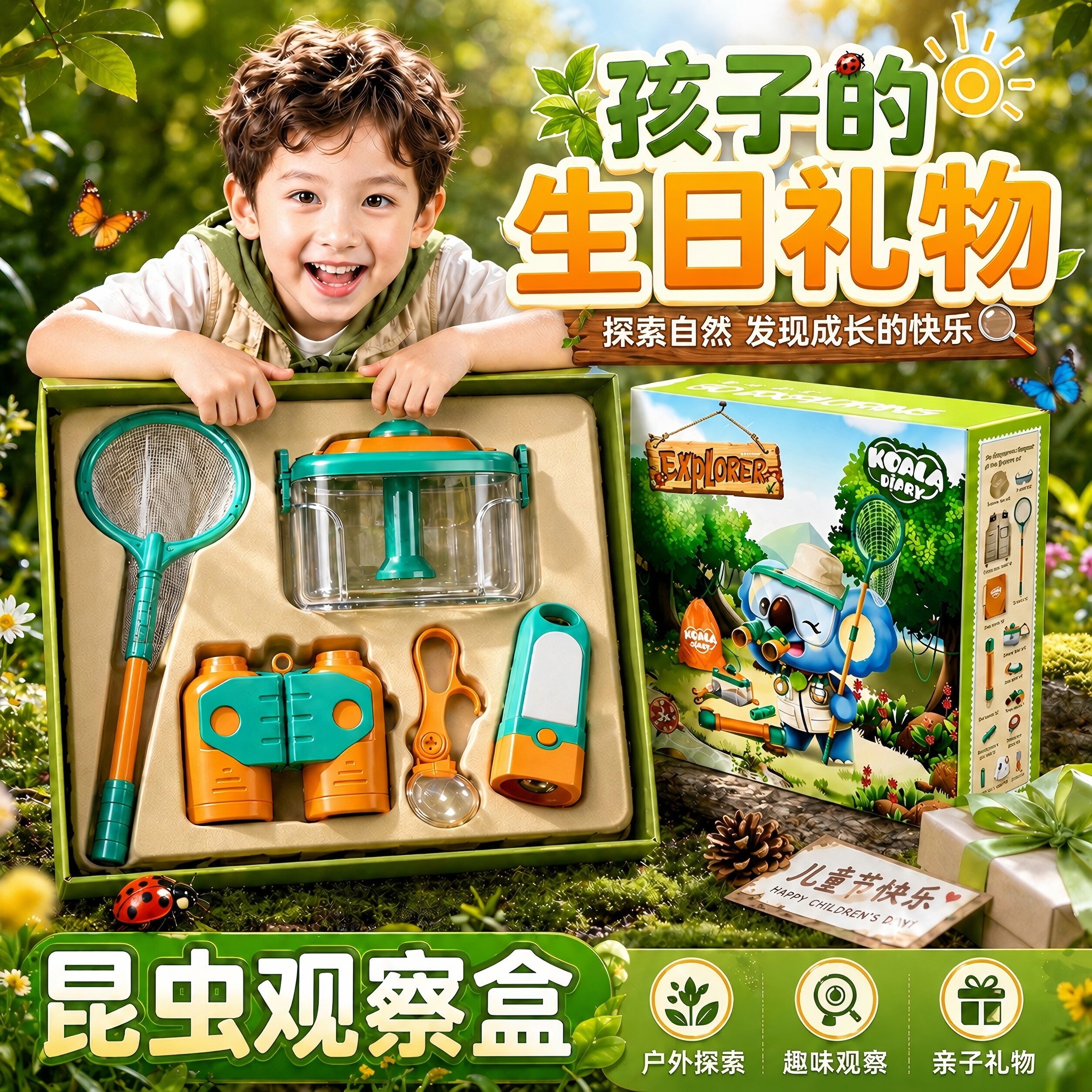 昆虫观察盒儿童户外捕捉探索玩具放大镜望远镜观察虫子工具幼儿园