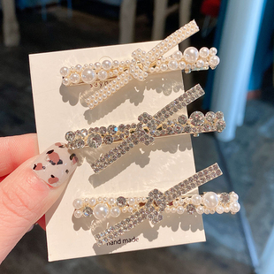 韩国东大门交叉发夹少女心珍珠钻侧边夹发饰女发夹2023新款发夹