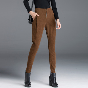 显瘦萝卜呢子长裤 休闲小脚裤 子 女秋冬宽松加厚高腰大码 毛呢哈伦裤