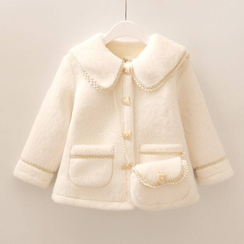 女童外套2023新款秋冬宝宝加绒儿童小香风皮毛一体中长款加厚上衣