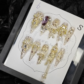 A03 爆闪紫金气质长尖K9钻球美甲重工长尖穿戴甲