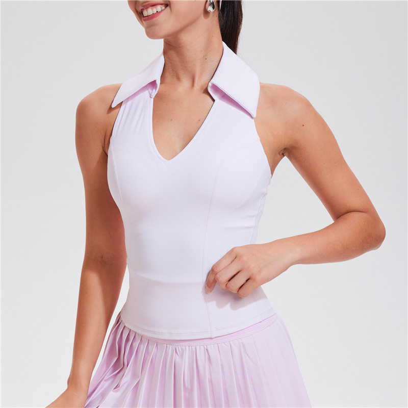 翻领V领高尔夫羽毛网球裸感紧身高弹背心运动跑步瑜伽健身操上衣,运动/瑜伽/健身/球迷用品,瑜伽套装,淘宝优惠券,粉丝福利购,淘宝优惠卷