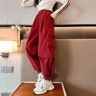 新款女童工装裤儿童中大童女孩休闲直筒宽松春秋2025初中生潮秋装