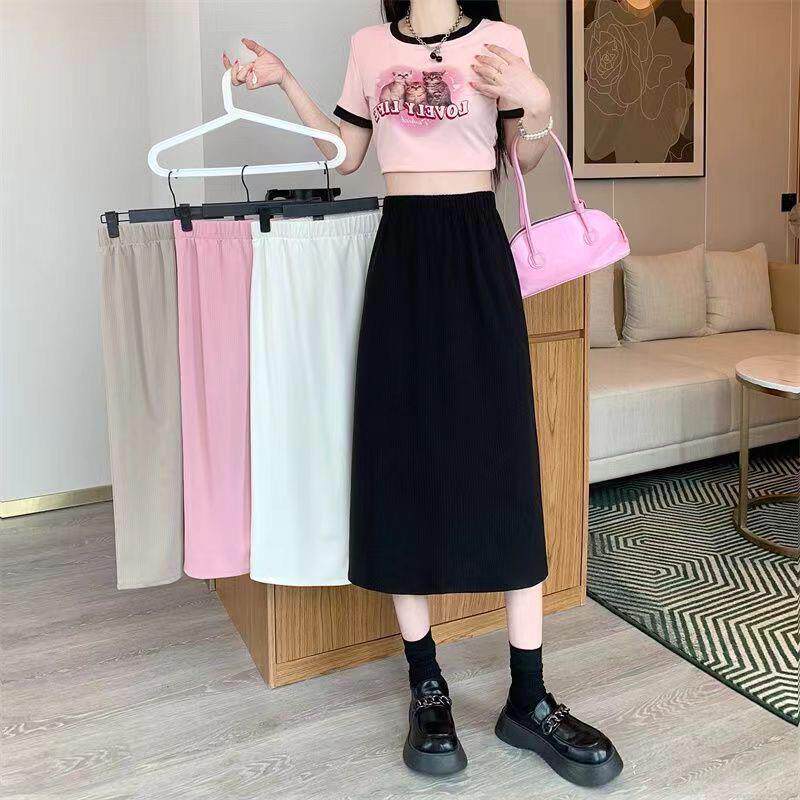 女童2025学生裙半身裙女孩开叉新款中长款A直筒裙字a新款夏季一步