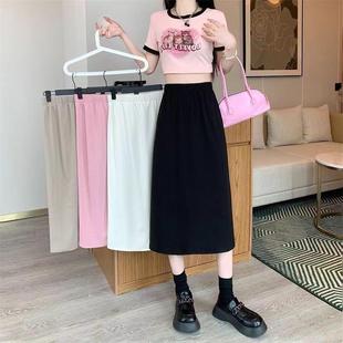 女童2025学生裙半身裙女孩开叉新款中长款A直筒裙字a新款夏季一步