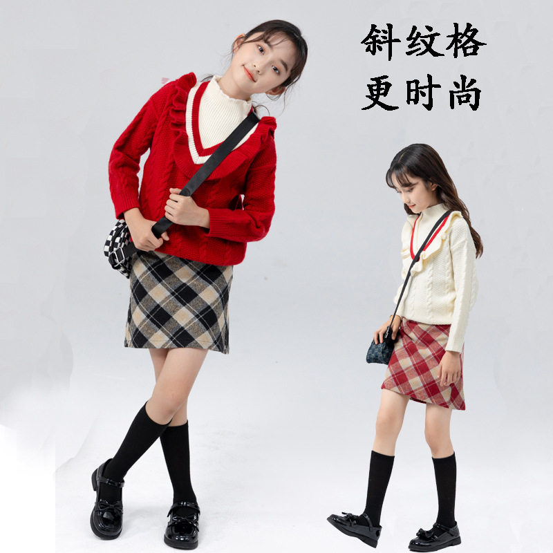 女童毛昵格子防走光秋冬短裙
