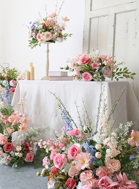 婚庆仿真花艺花排结婚甜品台桌花台花路引花堆婚礼迎宾橱窗摆花