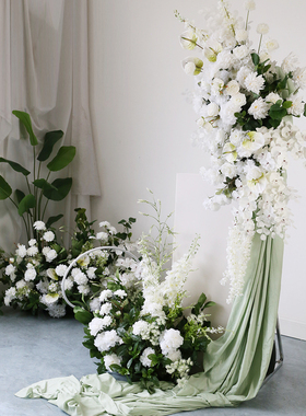 婚礼场地布置花艺组合清新白绿系花卉仿真花影楼婚庆拍照背景假花
