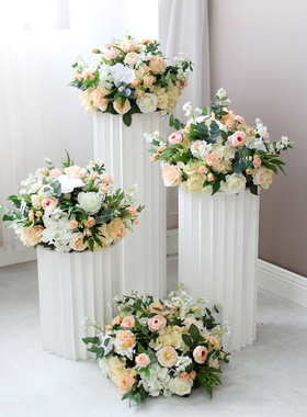 婚礼布置路引花球花柱罗马圆柱套装甜品台摆件商场橱窗摆香槟绢花