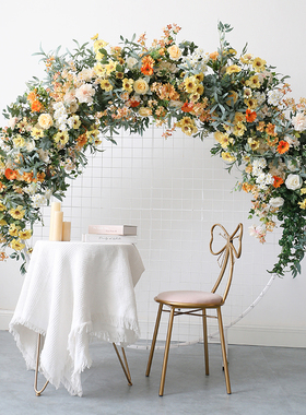 清新仿真花艺定制弧形花排挂饰入口门楣壁挂装饰假花圆形拱门挂花