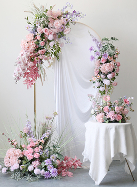 粉色系婚庆活动花艺套装壁挂花排桌花摆台路引花堆婚嫁摄影道具花