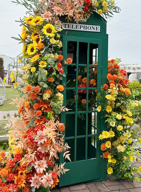 网红店仿真花艺定制壁挂花排街头电话亭挂花瀑布花摄影造型花卉