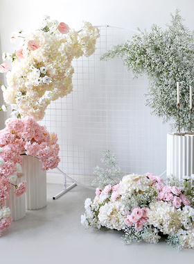 结婚迎宾花艺布置道具插花成品仿真绣球满天星背景板挂花路引摆花