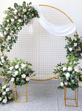 婚礼现场布置装饰花艺圆形拱门壁挂花商场中庭摄影区布置迎宾花架