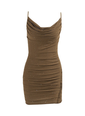 「孤品清仓」欧美闪闪发亮约会褶皱吊带连衣裙62 | 仅剩1件 S码