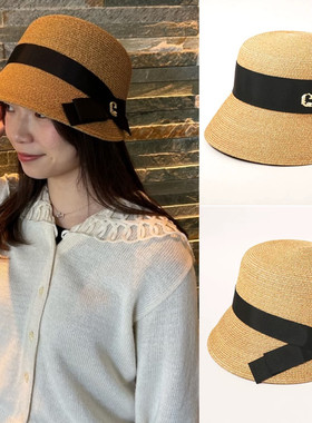 日本新款CA4LA防晒遮阳草帽uvcut百搭蝴蝶结渔夫帽海边度假帽子女