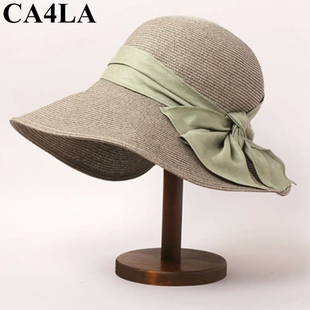 CA4LA 2025新款日本防晒帽女渔夫帽蝴蝶结草帽大帽檐遮阳帽可折叠