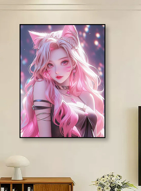 英雄联盟挂画KDA阿狸猫耳甜心教主可爱美女发光装饰画电竞房壁画