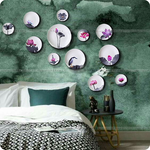 10英寸荷花陶瓷盘子办公室餐厅客厅卧室背景墙面墙壁挂盘装饰摆件